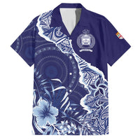 Fiji Queen Victoria School Personalised Family Matching Summer Maxi Dress and Hawaiian Shirt Masi Tapa Torn Style LT7 Dad's Shirt - Short Sleeve Blue - Polynesian Pride