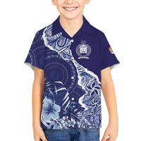 Fiji Queen Victoria School Personalised Family Matching Tank Maxi Dress and Hawaiian Shirt Masi Tapa Torn Style LT7 Son's Shirt Blue - Polynesian Pride