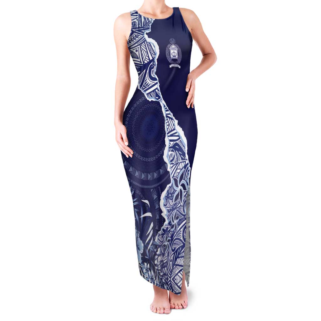 Fiji Queen Victoria School Personalised Tank Maxi Dress Masi Tapa Torn Style