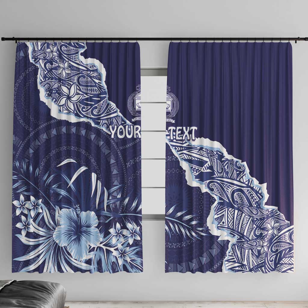 Fiji Queen Victoria School Personalised Window Curtain Masi Tapa Torn Style LT7 With Hooks Blue - Polynesian Pride