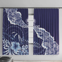 Fiji Queen Victoria School Personalised Window Curtain Masi Tapa Torn Style LT7 With Hooks Blue - Polynesian Pride