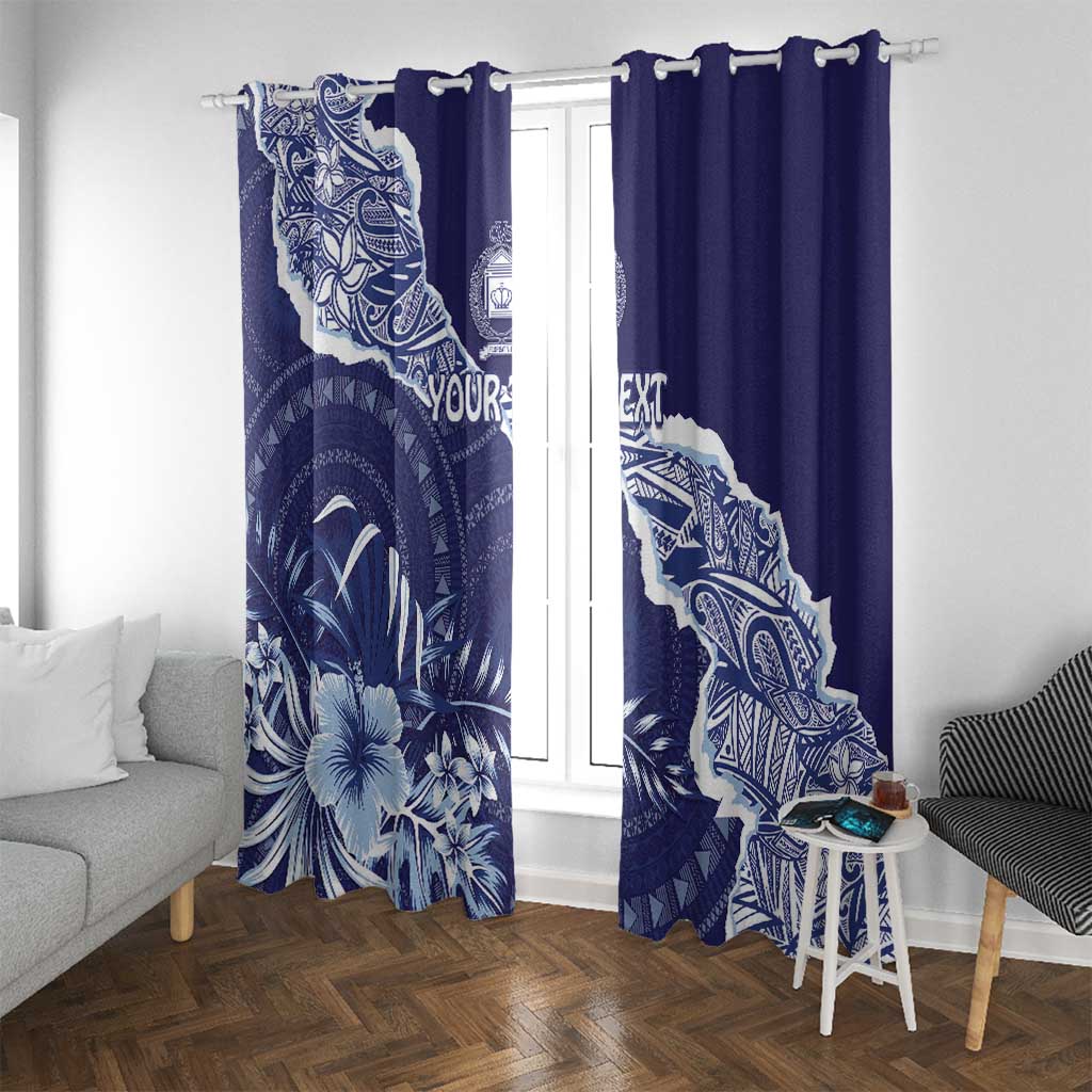 Fiji Queen Victoria School Personalised Window Curtain Masi Tapa Torn Style LT7 With Grommets Blue - Polynesian Pride