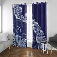 Fiji Queen Victoria School Personalised Window Curtain Masi Tapa Torn Style LT7 With Grommets Blue - Polynesian Pride