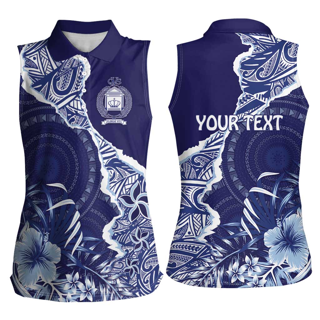 Fiji Queen Victoria School Personalised Women Sleeveless Polo Shirt Masi Tapa Torn Style LT7 - Polynesian Pride