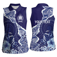 Fiji Queen Victoria School Personalised Women Sleeveless Polo Shirt Masi Tapa Torn Style LT7 - Polynesian Pride