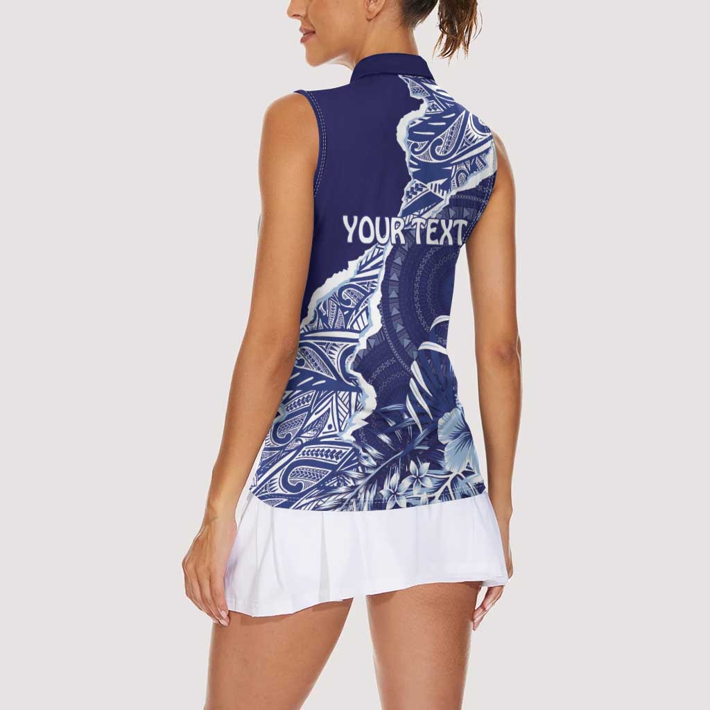 Fiji Queen Victoria School Personalised Women Sleeveless Polo Shirt Masi Tapa Torn Style LT7 - Polynesian Pride