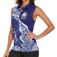 Fiji Queen Victoria School Personalised Women Sleeveless Polo Shirt Masi Tapa Torn Style LT7 - Polynesian Pride