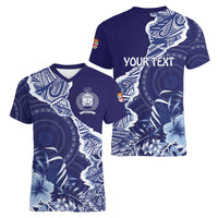 Fiji Queen Victoria School Personalised Women V-Neck T-Shirt Masi Tapa Torn Style