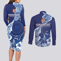 Fiji Lelean Memorial School Personalised Couples Matching Long Sleeve Bodycon Dress and Long Sleeve Button Shirt Korodredre Davuilevu Masi Mix Style LT7 - Polynesian Pride