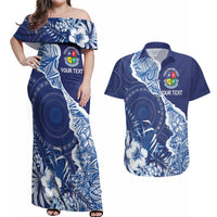Fiji Lelean Memorial School Personalised Couples Matching Off Shoulder Maxi Dress and Hawaiian Shirt Korodredre Davuilevu Masi Mix Style LT7 Blue - Polynesian Pride