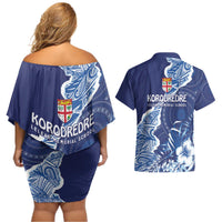 Fiji Lelean Memorial School Personalised Couples Matching Off Shoulder Short Dress and Hawaiian Shirt Korodredre Davuilevu Masi Mix Style LT7 - Polynesian Pride