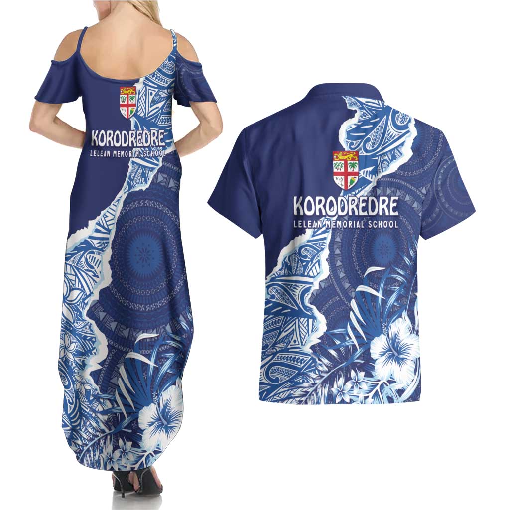 Fiji Lelean Memorial School Personalised Couples Matching Summer Maxi Dress and Hawaiian Shirt Korodredre Davuilevu Masi Mix Style LT7 - Polynesian Pride