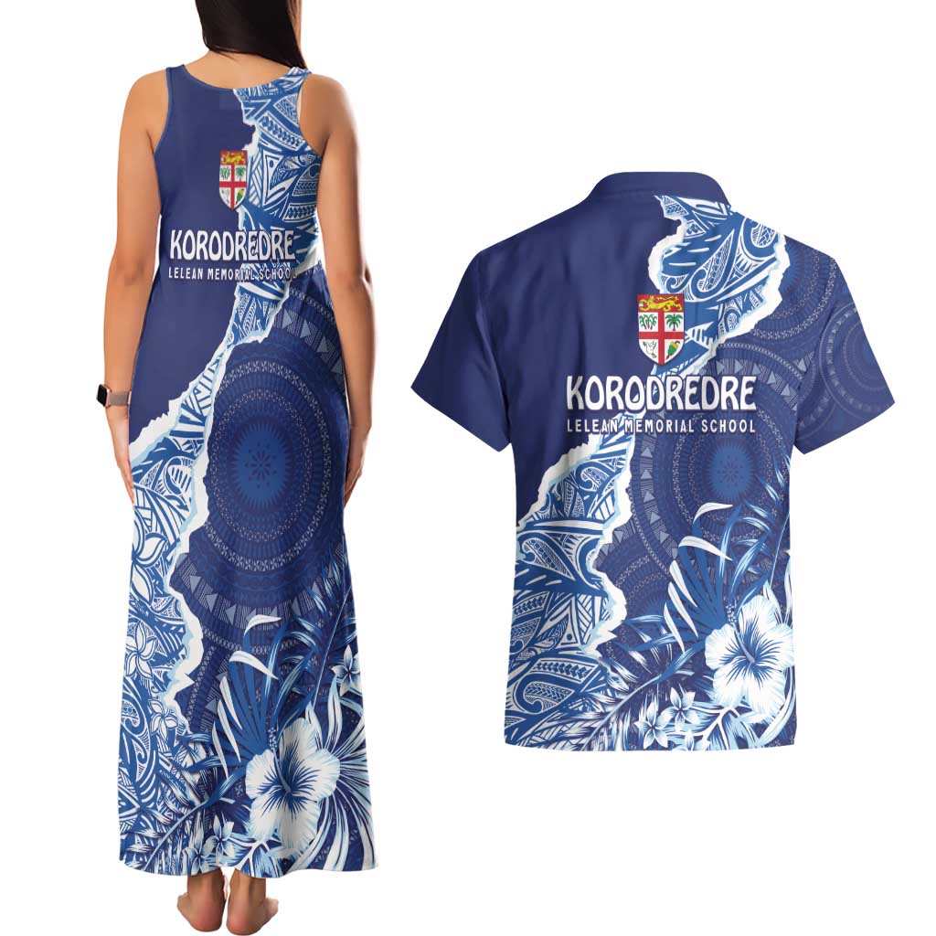 Fiji Lelean Memorial School Personalised Couples Matching Tank Maxi Dress and Hawaiian Shirt Korodredre Davuilevu Masi Mix Style LT7 - Polynesian Pride