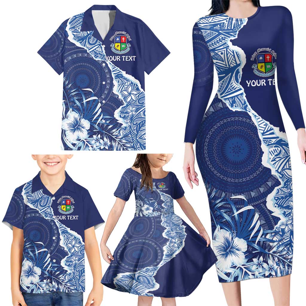 Fiji Lelean Memorial School Personalised Family Matching Long Sleeve Bodycon Dress and Hawaiian Shirt Korodredre Davuilevu Masi Mix Style LT7 - Polynesian Pride