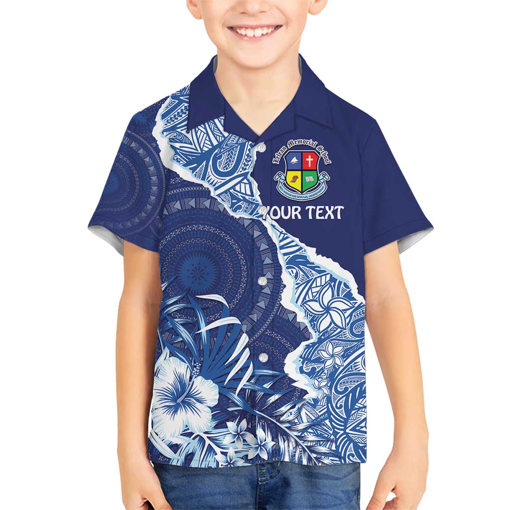 Fiji Lelean Memorial School Personalised Family Matching Off Shoulder Maxi Dress and Hawaiian Shirt Korodredre Davuilevu Masi Mix Style LT7 Son's Shirt Blue - Polynesian Pride