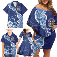 Fiji Lelean Memorial School Personalised Family Matching Off Shoulder Short Dress and Hawaiian Shirt Korodredre Davuilevu Masi Mix Style LT7 - Polynesian Pride