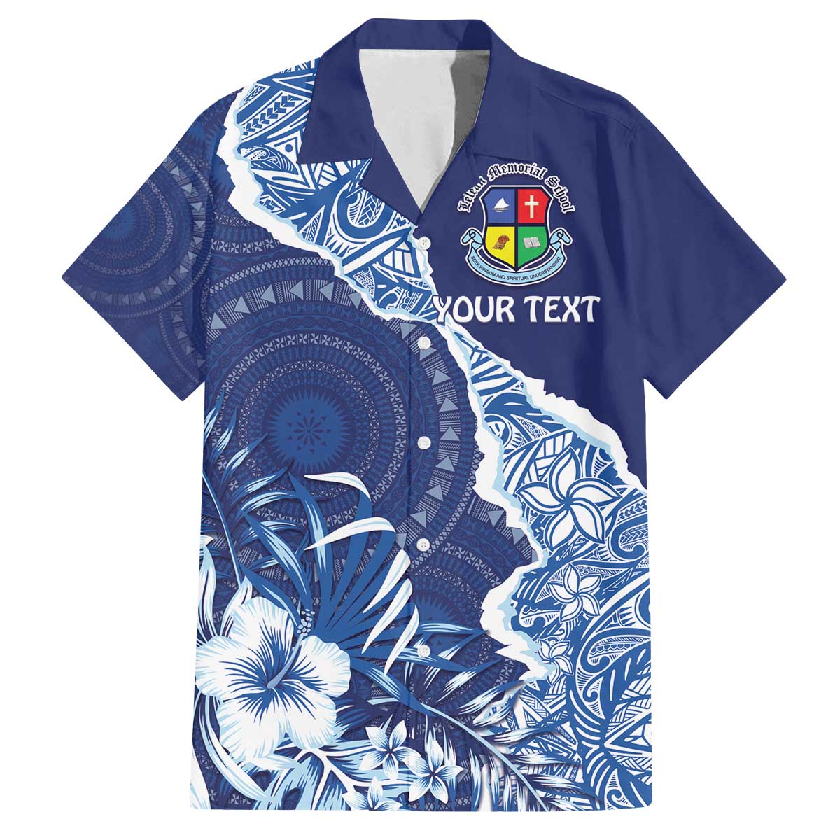 Fiji Lelean Memorial School Personalised Family Matching Puletasi and Hawaiian Shirt Korodredre Davuilevu Masi Mix Style LT7 Dad's Shirt - Short Sleeve Blue - Polynesian Pride