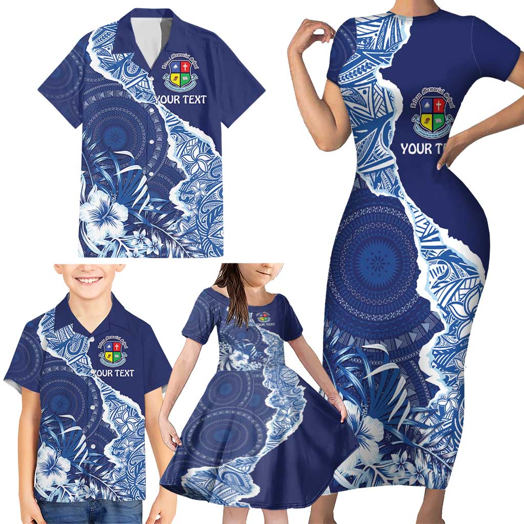 Fiji Lelean Memorial School Personalised Family Matching Short Sleeve Bodycon Dress and Hawaiian Shirt Korodredre Davuilevu Masi Mix Style LT7 - Polynesian Pride