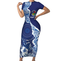 Fiji Lelean Memorial School Personalised Family Matching Short Sleeve Bodycon Dress and Hawaiian Shirt Korodredre Davuilevu Masi Mix Style LT7 Mom's Dress Blue - Polynesian Pride