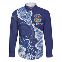 Fiji Lelean Memorial School Personalised Family Matching Summer Maxi Dress and Hawaiian Shirt Korodredre Davuilevu Masi Mix Style LT7 Dad's Shirt - Long Sleeve Blue - Polynesian Pride