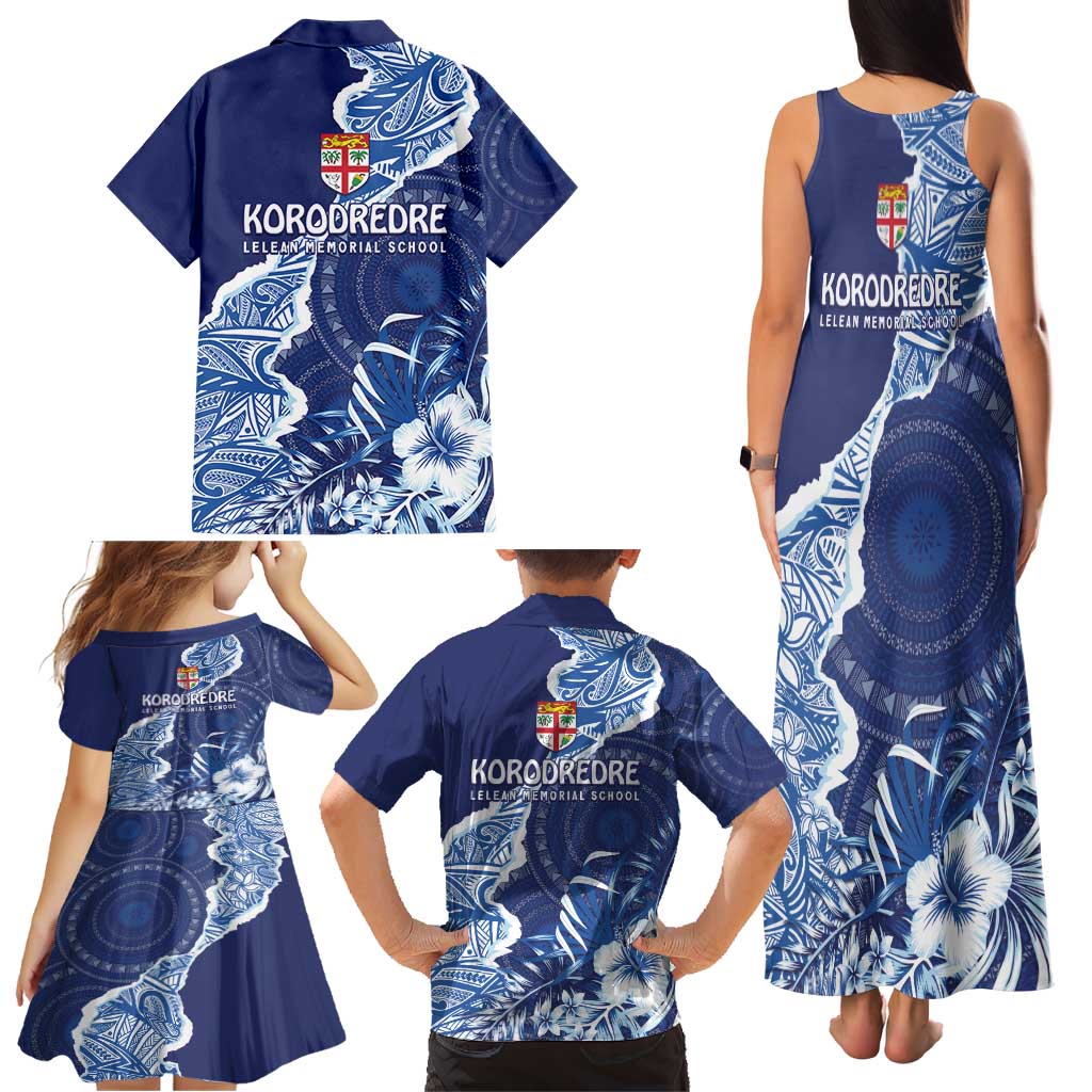 Fiji Lelean Memorial School Personalised Family Matching Tank Maxi Dress and Hawaiian Shirt Korodredre Davuilevu Masi Mix Style LT7 - Polynesian Pride
