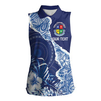 Fiji Lelean Memorial School Personalised Women Sleeveless Polo Shirt Korodredre Davuilevu Masi Mix Style LT7 Female Blue - Polynesian Pride