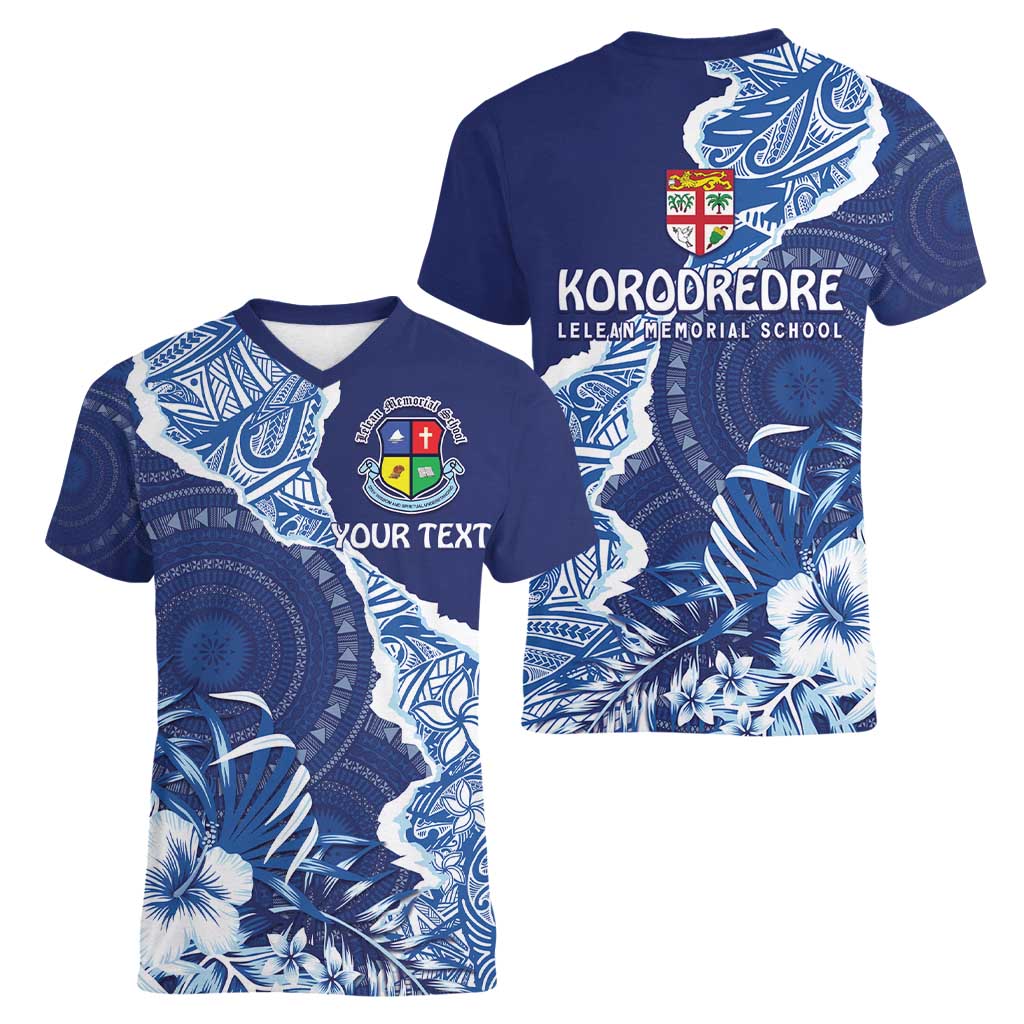 Fiji Lelean Memorial School Personalised Women V-Neck T-Shirt Korodredre Davuilevu Masi Mix Style LT7 - Polynesian Pride