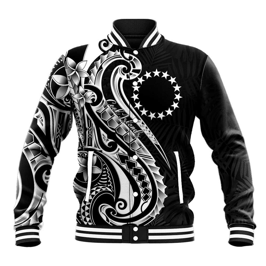 Kia Orana Cook Islands Baseball Jacket Kerekere Plumeria Tropical Waves LT7 Unisex Black - Polynesian Pride