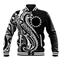 Kia Orana Cook Islands Baseball Jacket Kerekere Plumeria Tropical Waves LT7 Unisex Black - Polynesian Pride