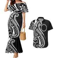 Kia Orana Cook Islands Couples Matching Mermaid Dress and Hawaiian Shirt Kerekere Plumeria Tropical Waves LT7 Black - Polynesian Pride