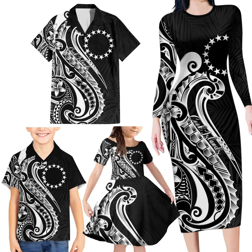 Kia Orana Cook Islands Family Matching Long Sleeve Bodycon Dress and Hawaiian Shirt Kerekere Plumeria Tropical Waves LT7 - Polynesian Pride