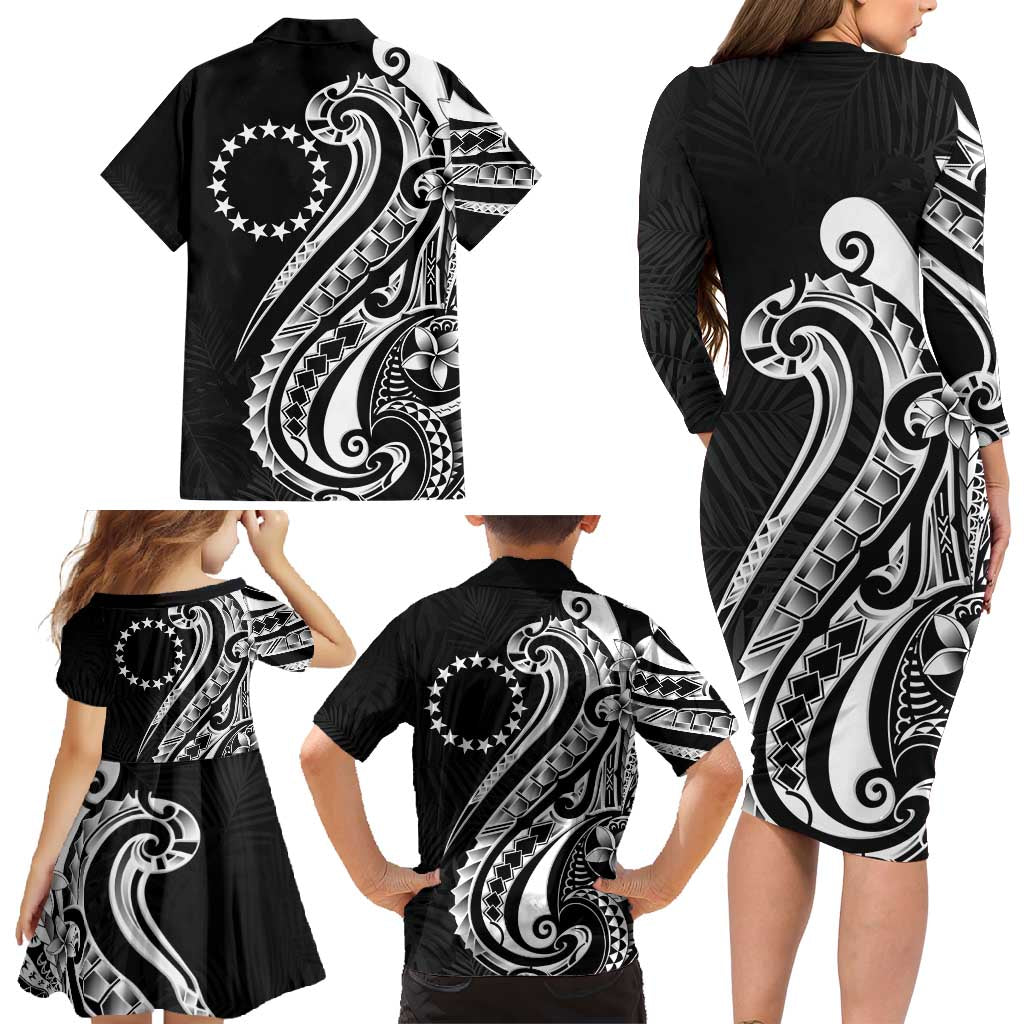 Kia Orana Cook Islands Family Matching Long Sleeve Bodycon Dress and Hawaiian Shirt Kerekere Plumeria Tropical Waves LT7 - Polynesian Pride