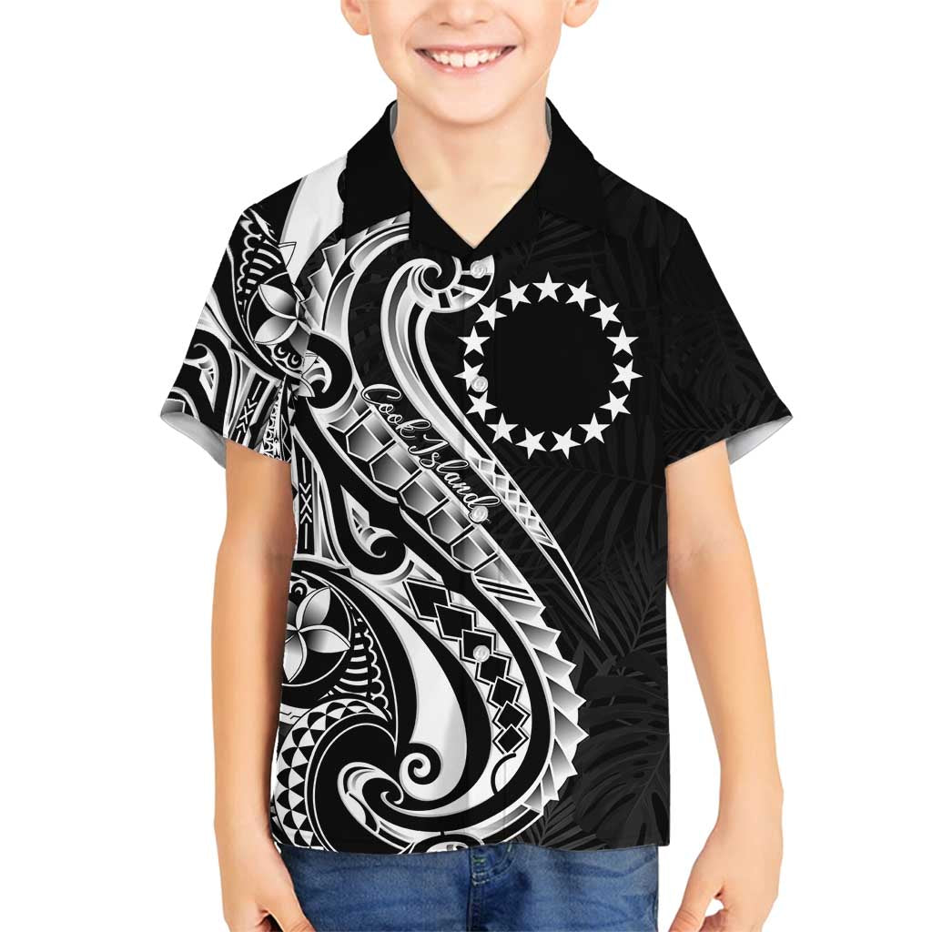 Kia Orana Cook Islands Family Matching Long Sleeve Bodycon Dress and Hawaiian Shirt Kerekere Plumeria Tropical Waves LT7 Son's Shirt Black - Polynesian Pride