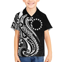 Kia Orana Cook Islands Family Matching Off The Shoulder Long Sleeve Dress and Hawaiian Shirt Kerekere Plumeria Tropical Waves LT7 Son's Shirt Black - Polynesian Pride