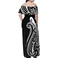 Kia Orana Cook Islands Family Matching Off Shoulder Maxi Dress and Hawaiian Shirt Kerekere Plumeria Tropical Waves LT7 - Polynesian Pride