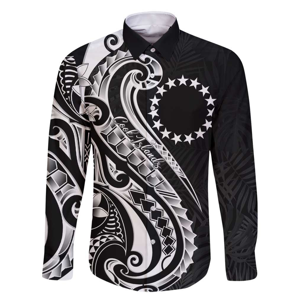 Kia Orana Cook Islands Family Matching Summer Maxi Dress and Hawaiian Shirt Kerekere Plumeria Tropical Waves LT7 Dad's Shirt - Long Sleeve Black - Polynesian Pride
