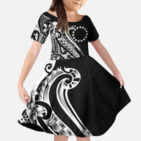 Kia Orana Cook Islands Family Matching Tank Maxi Dress and Hawaiian Shirt Kerekere Plumeria Tropical Waves LT7 Daughter's Dress Black - Polynesian Pride