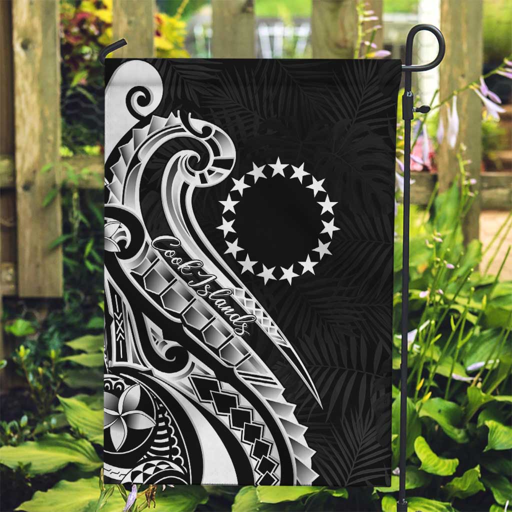Kia Orana Cook Islands Garden Flag Kerekere Plumeria Tropical Waves LT7 Garden Flag Black - Polynesian Pride