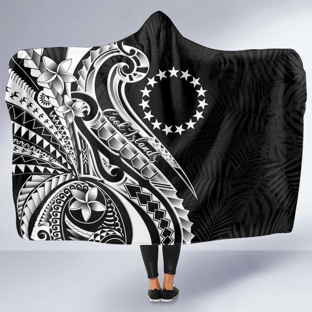 Kia Orana Cook Islands Hooded Blanket Kerekere Plumeria Tropical Waves LT7 One Size Black - Polynesian Pride