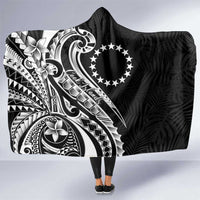 Kia Orana Cook Islands Hooded Blanket Kerekere Plumeria Tropical Waves LT7 One Size Black - Polynesian Pride
