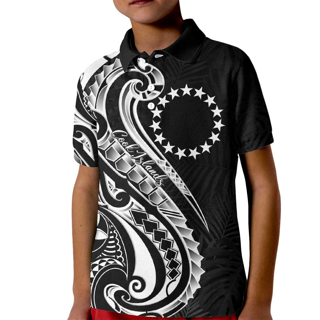Kia Orana Cook Islands Kid Polo Shirt Kerekere Plumeria Tropical Waves LT7 Kid Black - Polynesian Pride