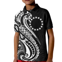 Kia Orana Cook Islands Kid Polo Shirt Kerekere Plumeria Tropical Waves LT7 Kid Black - Polynesian Pride