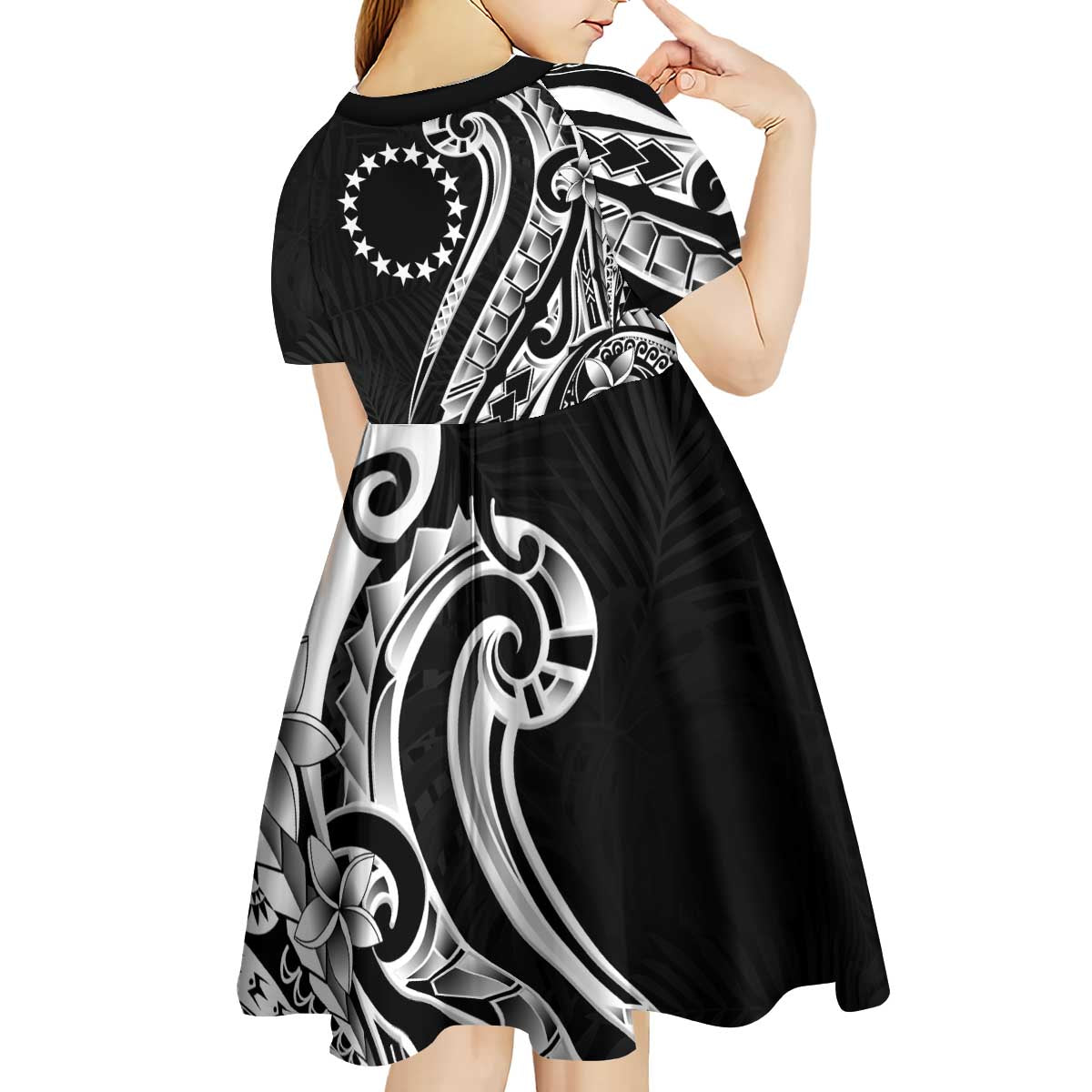 Kia Orana Cook Islands Kid Short Sleeve Dress Kerekere Plumeria Tropical Waves LT7 - Polynesian Pride
