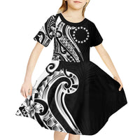 Kia Orana Cook Islands Kid Short Sleeve Dress Kerekere Plumeria Tropical Waves LT7 - Polynesian Pride
