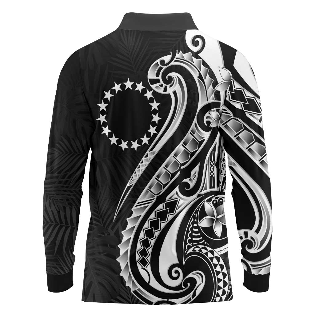 Kia Orana Cook Islands Long Sleeve Polo Shirt Kerekere Plumeria Tropical Waves LT7 - Polynesian Pride