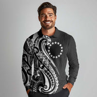 Kia Orana Cook Islands Long Sleeve Polo Shirt Kerekere Plumeria Tropical Waves LT7 - Polynesian Pride