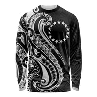 Kia Orana Cook Islands Long Sleeve Shirt Kerekere Plumeria Tropical Waves LT7 Unisex Black - Polynesian Pride
