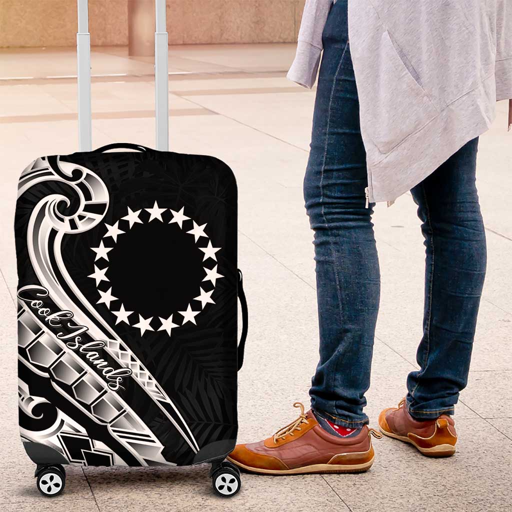 Kia Orana Cook Islands Luggage Cover Kerekere Plumeria Tropical Waves LT7 Black - Polynesian Pride