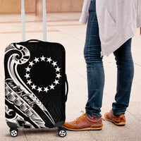 Kia Orana Cook Islands Luggage Cover Kerekere Plumeria Tropical Waves LT7 Black - Polynesian Pride