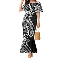 Kia Orana Cook Islands Mermaid Dress Kerekere Plumeria Tropical Waves LT7 Women Black - Polynesian Pride